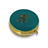 Octopus Round Pill Box Inlaid in Hand Painted Teal Green Enamel Nautical Kraken Inspired Custom Colors and Personalized Option