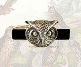 Tie Clip and Cufflinks Set Neo Victorian Owl Head Vintage Style Inlaid in Hand Painted Black Enamel with Color Options