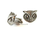 Tie Clip and Cufflinks Set Neo Victorian Owl Head Vintage Style Inlaid in Hand Painted Black Enamel with Color Options