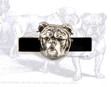 English Bulldog Tie Clip Inlaid in Hand Painted Glossy Black Enamel Art Deco Inspired with Tie Clip and Tie Pin Set Option