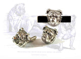 Bulldog Head Antique Silver Cuff Links with Matching Clip or Tie Pin Set Options  Art Deco Dog Motif