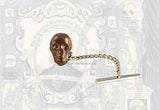 Oxidized Brass Skull Head Tie Pin with Bar and Chain Gothic Victorian Vintage Inspired Accent Brooch