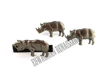 Rhino Tie Clip Inlaid in Hand Painted Black Enamel Neo Victorian Safari Rhinoceros Tie Bar Accent Custom Color Options Available