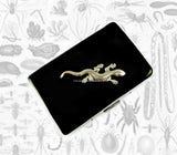 Lizard Cigarette Case Inlaid in Hand Painted Glossy Navy Enamel Gothic Victorian Inspired  Personalize ENgraving and COlor Options