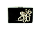 Oxidized Octopus Cigarette Case Inlaid in Hand Painted Black with Silver Splash Enamel Kraken Wallet with Personalized and Color Option