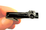 Antique Silver Crow Skull Tie Clip Raven Tie Bar Accent Vintage Style Inlaid In Hand Painted Silver Enamel