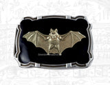 Flying Vampire Bat Belt Buckle Inlaid in Hand Painted Glossy Black Enamel Gothic Victorian Ornate Buckle with Color Options