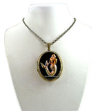 Mermaid Oval Locket Nautical Fantasy Keepsake Necklace in Hand Painted Black Enamel Sea Siren Necklace with Personalized and Color Options