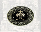 Skull with Gas Mask Belt Buckle Inlaid in Hand Painted Ox Blood Enamel Victorian Industrial Inspired Oval Buckle Custom Colors Available