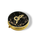 Antique Gold Serpent Pill Case Inlaid in Hand Painted Black with Gold Swirl Enamel Vintage Style Snake with Personalize and Color Options