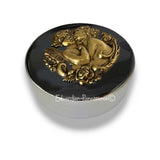 First Kiss Jewelry Box Inlaid in Hand Painted Black Enamel Neoclassic Cupid Design Vintage Style with Custom Color Options