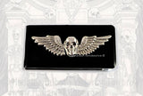 Skull with Wings Money Clip Inlaid in Hand Painted Black Enamel Steampunk Gothic Inspired Custom Colors and Personalized Options