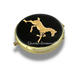 Horse Compact Mirror Inlaid in Glossy Black Enamel Vintage Polo Style with Color and Personalized Options