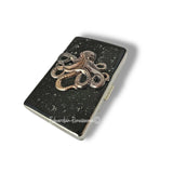 Oxidized Octopus Cigarette Case Inlaid in Hand Painted Black with Silver Splash Enamel Kraken Wallet with Personalized and Color Option