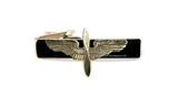 Antique Silver Propeller and Wings Tie Clip  Inlaid in Hand painted Black Enamel Air Corps InsigniaTie Bar Accent Vintage Style Aviaton