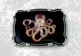 Octopus Belt Buckle Inlaid in Hand Painted Black Enamel Vintage Style Gothic Victorian Nautical Inspired with Assorted Colors Available
