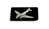 Airplane Money Clip Inlaid in Hand Painted Black Enamel Jumbo Jet Art Deco Inspired Personalize and Custom Color Options