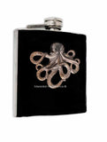 Octopus Flask Inlaid in Hand Painted Black Enamel Steampunk Kraken Style Colors and Personalized Options Available