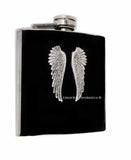 Angel Wings Flask Inlaid in Hand Painted Black Ink Swirl Enamel Neo Victorian Inspired Custom Colors and Personalized Options