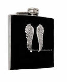 Antique Gold Angel Wings Flask Inlaid in Hand Painted Ox Blood Enamel Vintage Style with Personalized and Color Options