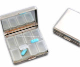 Cross with Lion Pill Box Case with Daily Compartments for 8 Days in Hand Painted Black with Silver Splash Enamel with Personalized Options