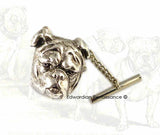 Antique Sterling Silver English Bulldog Head Tie Pin  Vintage Inspired Tie Tack Pin with Bar and Chain Tie Accent
