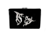 Battling Dragons Metal Cigarette Case Inlaid in Hand Painted Black Enamel Game of Thrones Inspired Personalized  and Custom Color Options