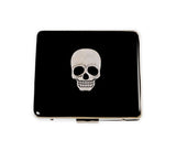 Skull Head Embellished Weekly Pill Case with Mirror in Hand Painted Black Enamel with Personalized and Color Options Available