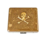 Skull and Crossbones Weekly Pill Box with 8 Compartments in Metallic Gold Enamel with Personalized and Color Options