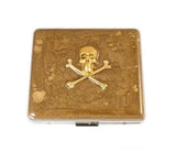 Skull and Crossbones Weekly Pill Box with 8 Compartments in Black Enamel Antique Style with Personalized and Color Options