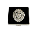 Lion Head Pill Box with 8 Compartments Inlaid in Hand Painted Black Enamel Leo Style with Colors and Personalized Options
