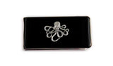 Money Clip Octopus Inlaid in Hand Painted Black Onyx Glossy Enamel Neo Victorian Nautical Inspired Custom Colors and Personalized Option
