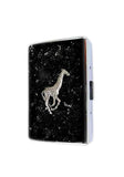 Metal Cigarette Case Antique Silver Giraffe in Hand Painted Black Enamel Safari Inspired Metal Wallet Custom Colors and Personalized Option