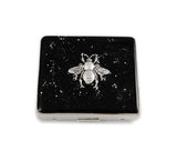 Queen Bee Weekly Pill Box Inlaid in Hand Painted Black with Silver Splash Enamel Neo Victorian Insect with Personalized and Color Options
