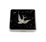 Swooping Swallow Pill Box Case with Daily Compartments for 8 Days in Hand Painted Black with Silver Splash Enamel with Personalized Options
