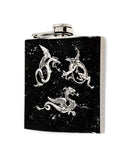 Battling Dragons Flask Game of Thrones Inspired Inlaid in Hand Painted Enamel Gray Swirl Design with Personalized and Color Options