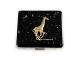 Antique Gold Giraffe Weekly Pill Case with 8 Compartments Inlaid in Hand Painted Black Enamel Safari Inspired Personalized and Color Options
