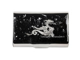 Dragon Business Card Case Inlaid in Hand Painted Enamel Game of Thrones Inspired Black with Silver Splash Design with Personalized Options