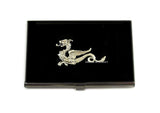 Antique Gold Dragon Card Case Inlaid in Hand Painted Black Enamel Vintage Medieval Style with Personalized and Color Options