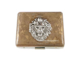 Lion Head Pill Box with 8 Compartments Inlaid in Hand Painted Gold Enamel Neoclassic Safari Inspired Personalized and Color Options