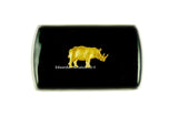 Rhino Card Case Vertica Style Inlaid in Hand Painted Black Enamel Neo Victorian Safari Credit Card Id Case with Slide Out Mechanism