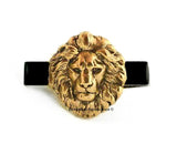 Antique Gold Lion Head Tie Clip Inlaid in Hand Painted Glossy Black Enamel Neo Victorian Safari Vintage Style Leo with Custom Color Options