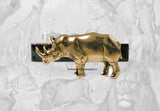 Antique Gold Rhinoceros Tie Clip Inlaid in Hand Painted Black Enamel Vintage Inspired Tie Bar Victorian Safari Custom Colors Available