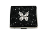Art Nouveau 8 Day Pill Box Individual Compartments Butterfly in Hand Painted Black with Silver Splash Enamel Personalize and Color Option