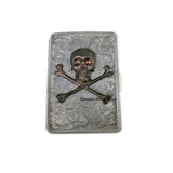Oxidized Skull and Crossbones Cigarette Case in Hand Painted Silver Swirl Gothic Victorian Inspired with Personalized and Color Options