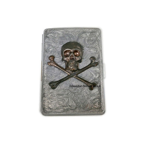 cigarette case skull Metal - and Wings Design - Biker Gift Ideas Hinged case design with adjoined silver skull and bones Skull Cigarette Case Vintage Inspired