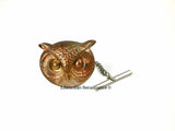 Antique Silver Owl Head Tie Pin with Bar and Chain Vintage Inspired Tie Accent Brooch